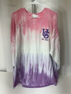 Universal Pink White Purple Ombre Long Sleeve Tee with Chest Logo 3506